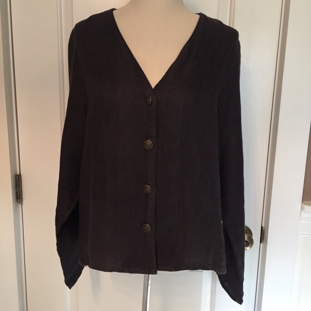 GARBOLINO TOP SHIRT JACKET DARK GRAY LINEN Size LARGE L